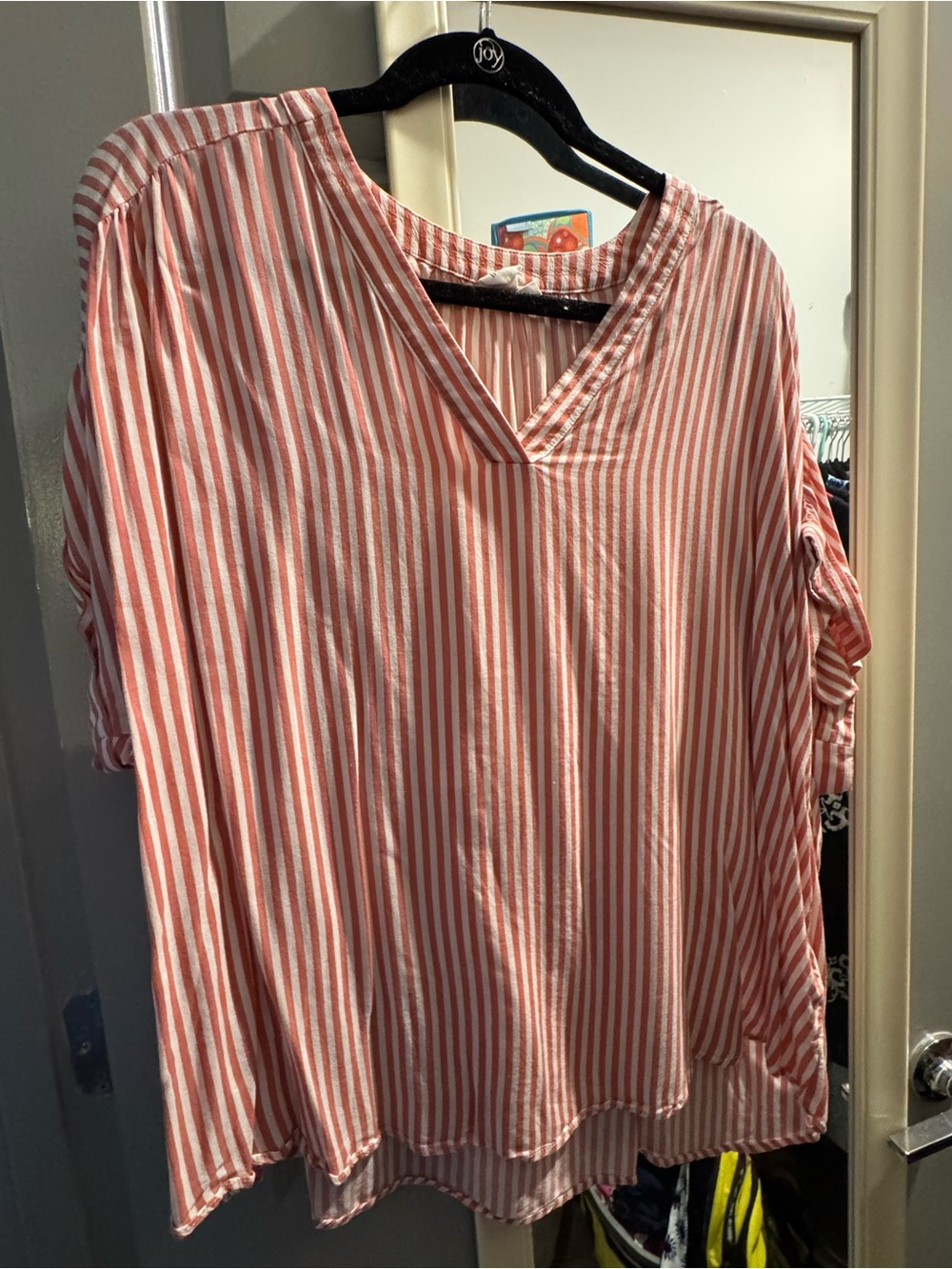 GAP Coral and White Striped V‑Neck Tunic